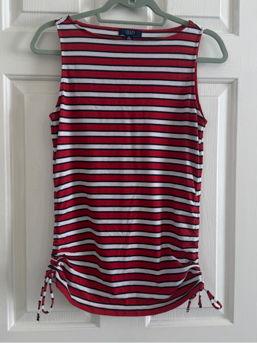 Chaps Red, White & Blue Striped Sleeveless Ruched Tank July 4th Americana
